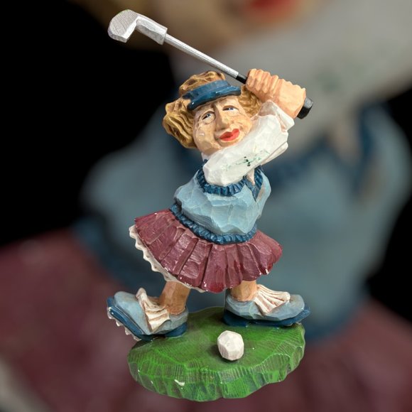 Vtg Set of 2 David Frykman Figurines The Golfers Funny Ol Lady & Ol Man Bookends - Picture 2 of 15
